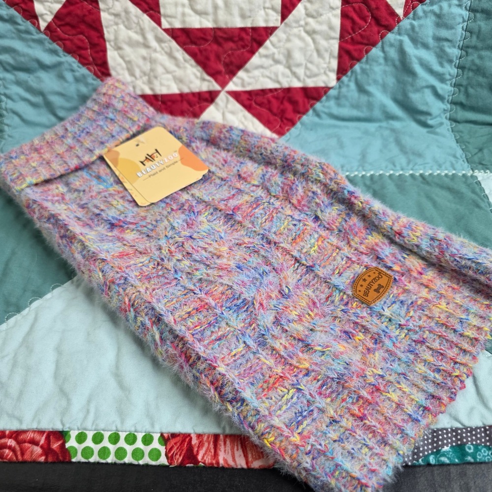 Beautyzoo Multi Color Knit Dog Sweater Small Rainbow Cable Knit Pet Apparel